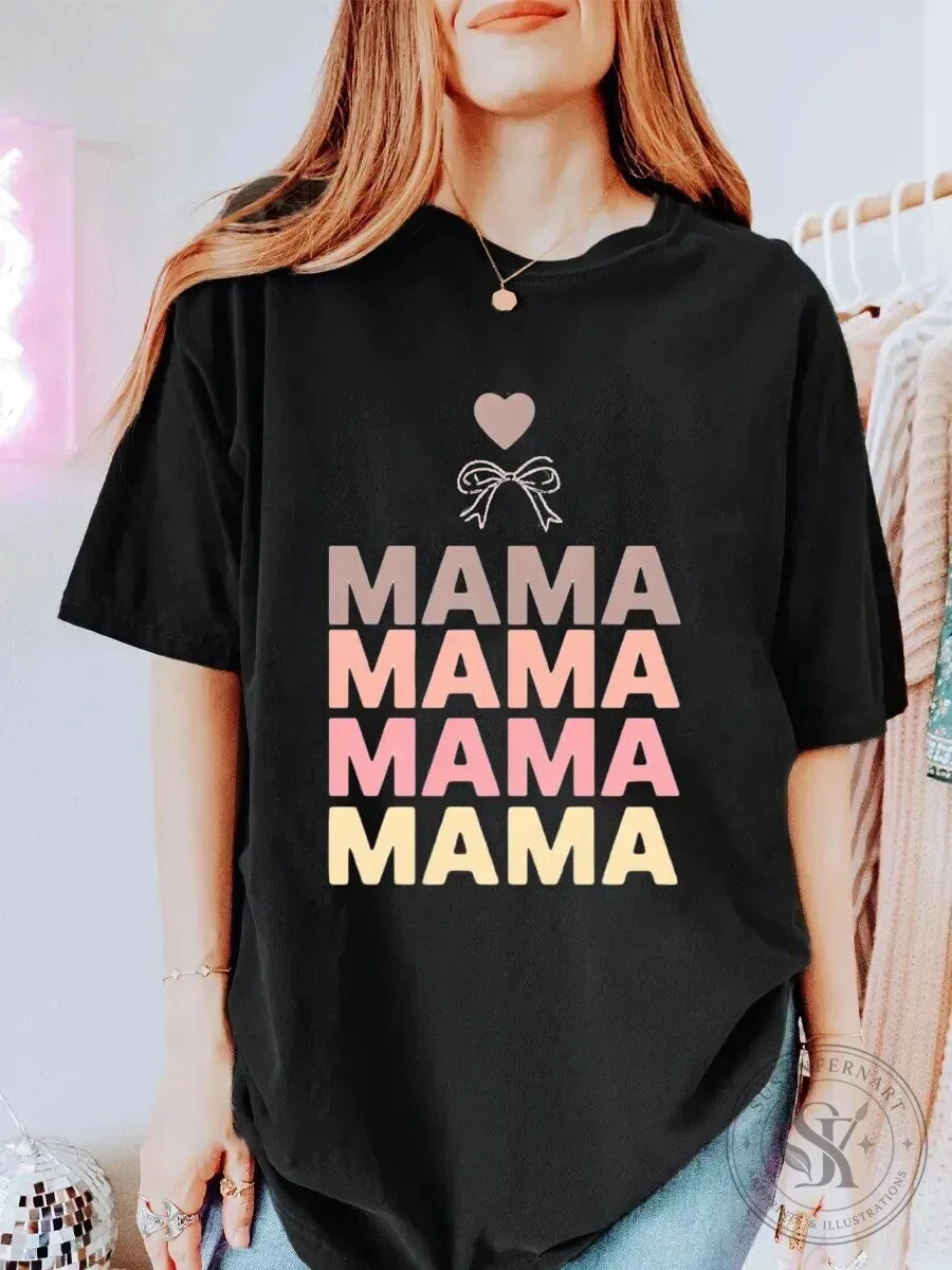 Mama Heart and Bow Graphic Oversized T-Shirt for Women