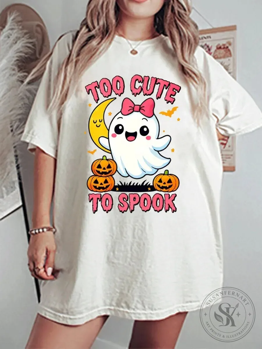 Too Cute To Spook Adorable Ghost Halloween Graphic T-Shirt
