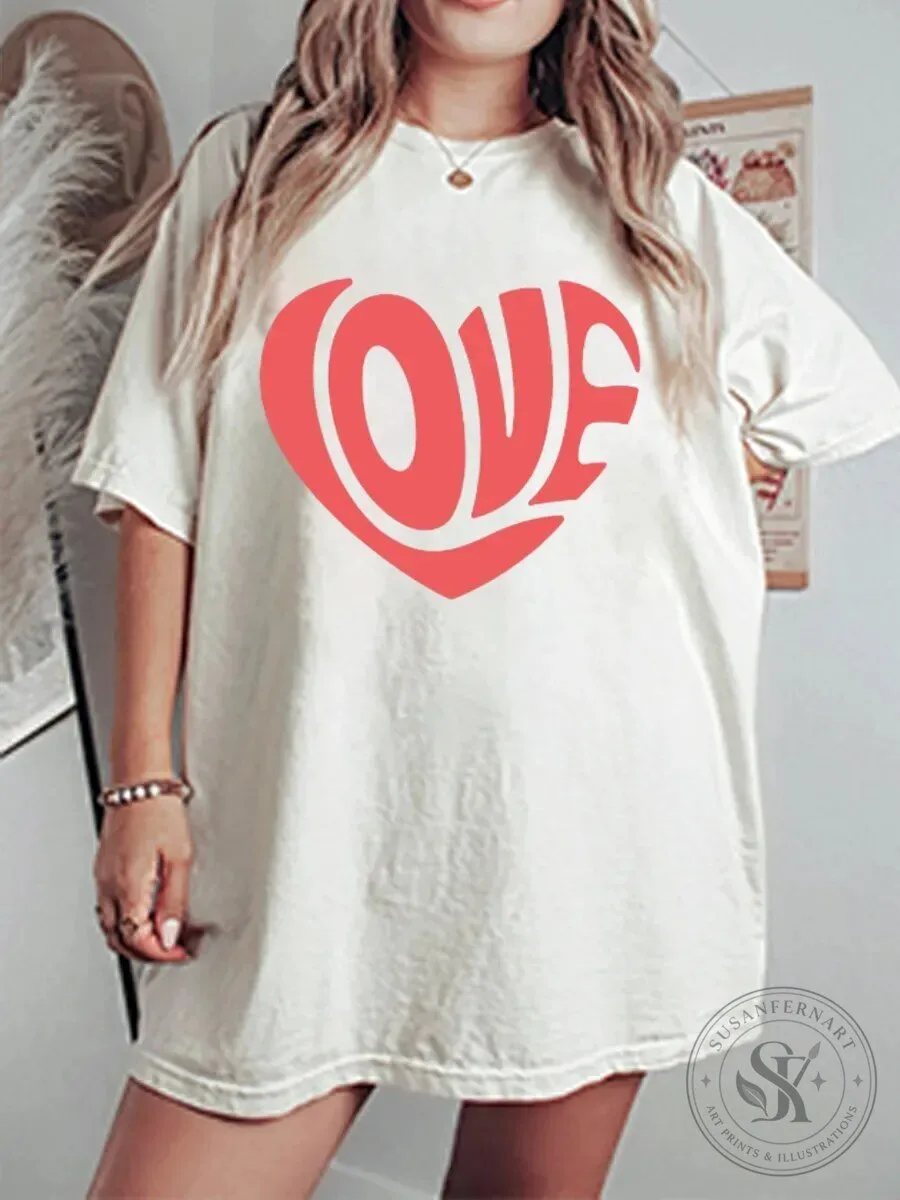 Vintage Love Heart Oversized Graphic Crewneck Short Sleeve T-Shirt