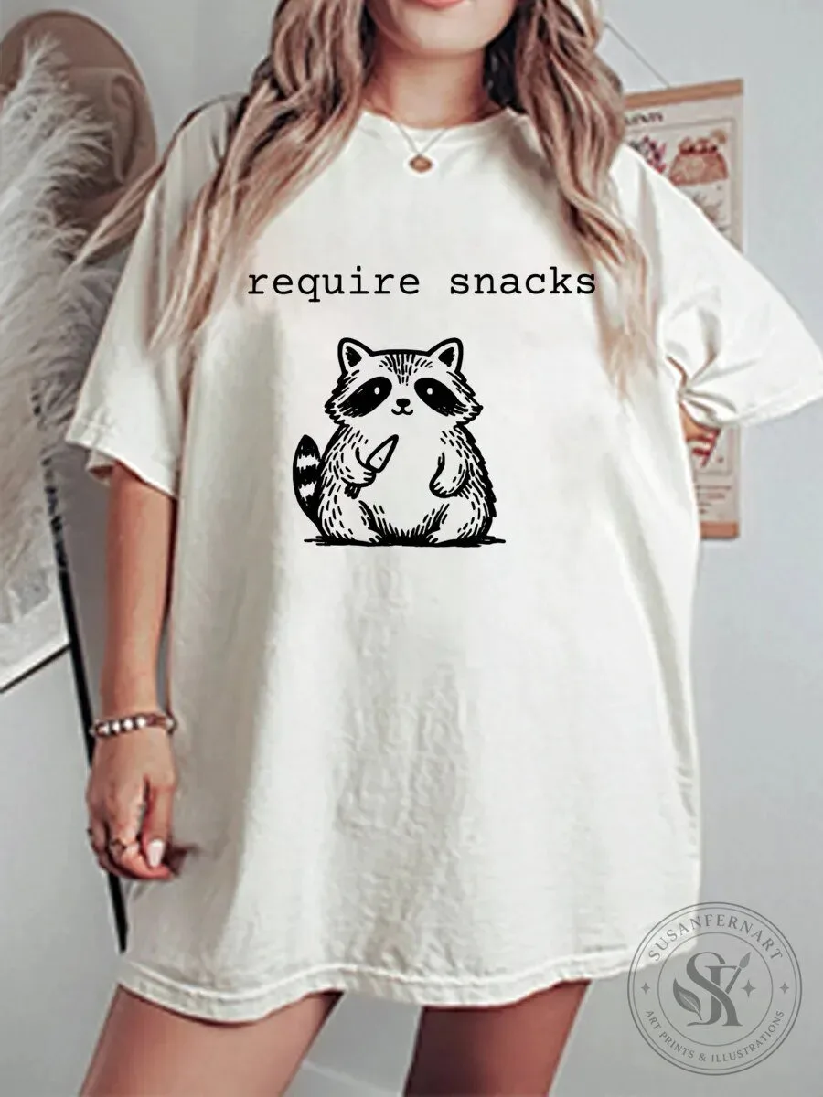 Funny Raccoon I Require Snacks Cute Animal Graphic T-Shirt