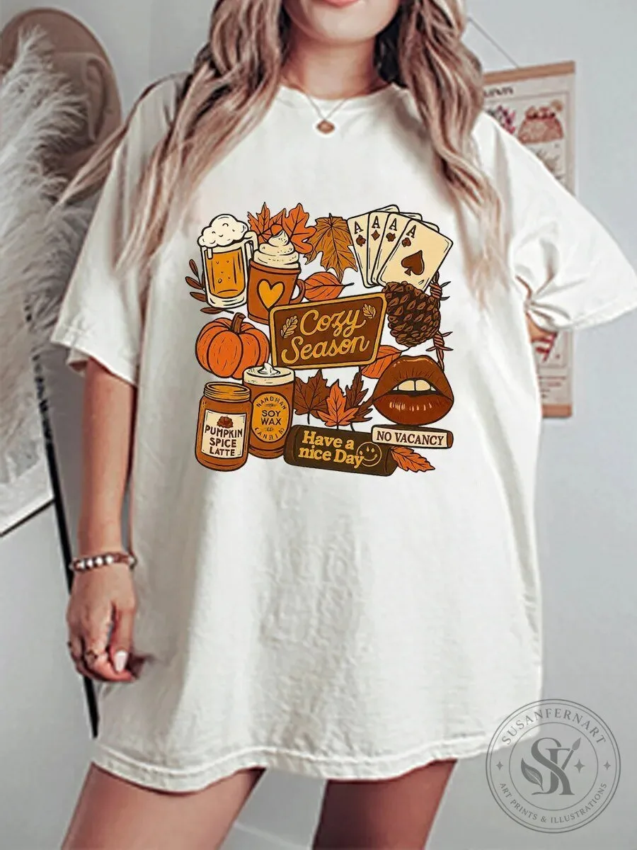 Cozy Season Have A Nice Day Autumn Fall Leaves Pumpkin Spice Latte T-Shirt